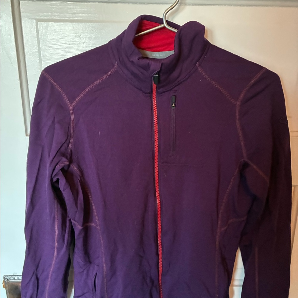 Icebreaker Women's Purple mid layer, small hole on inside shown in picts.